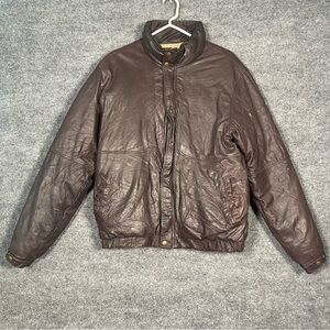 Vintage Eddie Bauer Men’s Medium Brown Leather Goose Down Bomber Puffer Jacket